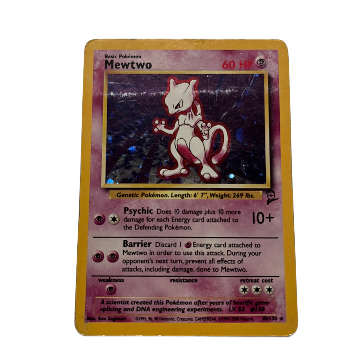 Mewtwo Base Set Holographic 10/102 Pokmon Card - Heavily Played Condition Mewtwo Base Set Holographic 10/102 Pokmon Card - Heavily Played Condition