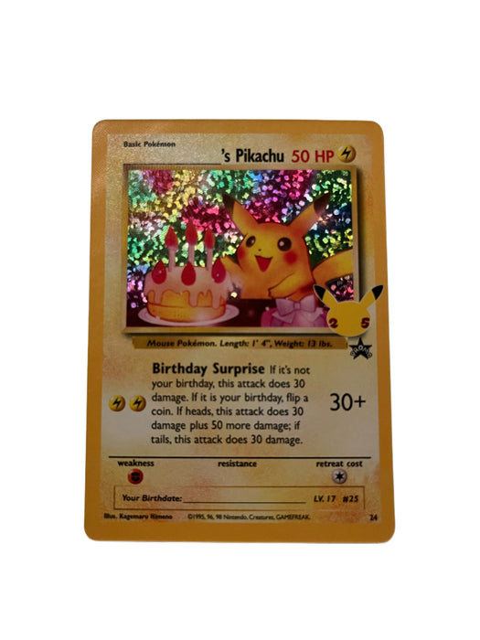 25 Celebrations Pokemon Pokemon Birthday Pikachu Holo Card - Celebrations Set #24, 25th Anniversary, Near Mint German Pokemon Holo Card 25 Celebrations Pokemon Pokemon Birthday Pikachu Holo Card - Celebrations Set #24, 25th Anniversary, Near Mint German Pokemon Holo Card