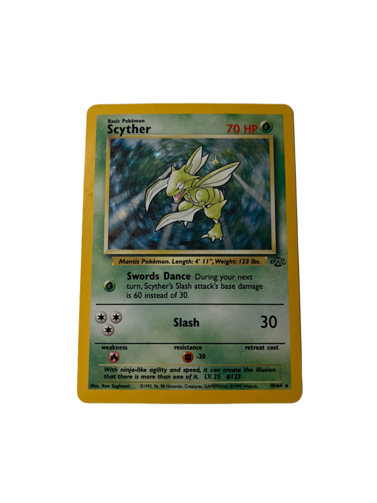 Scyther 10/64 Holo Rare Pokmon Card  Jungle Set, Moderately Played  Condition